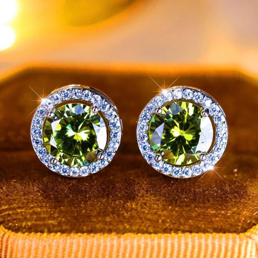Olive Green Halo Crystal Stud Earrings - Women's Jewelry